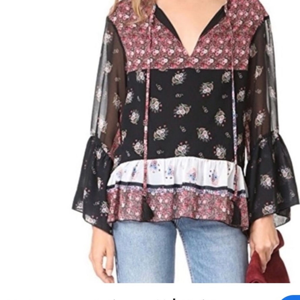 Rebecca Minkoff Willa floral flare sleeves top blouse large l oversized